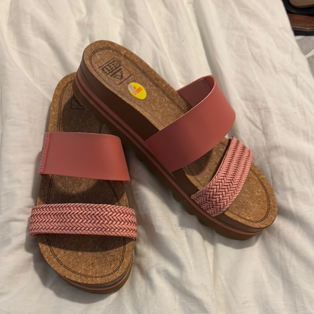 Reef Pink Coral Dual-Strap Platform Sandals